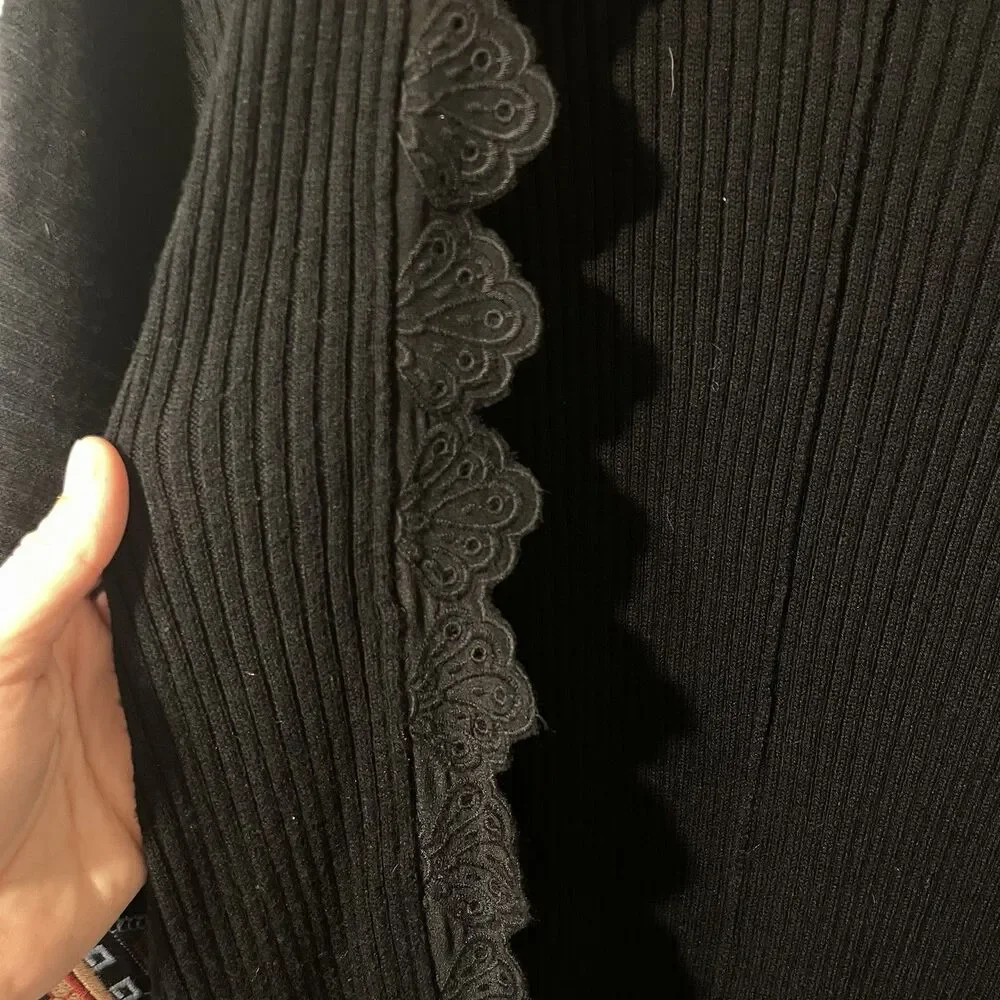 Johnny Was Love Black Cardigan Kimono Embroidered Sleeve